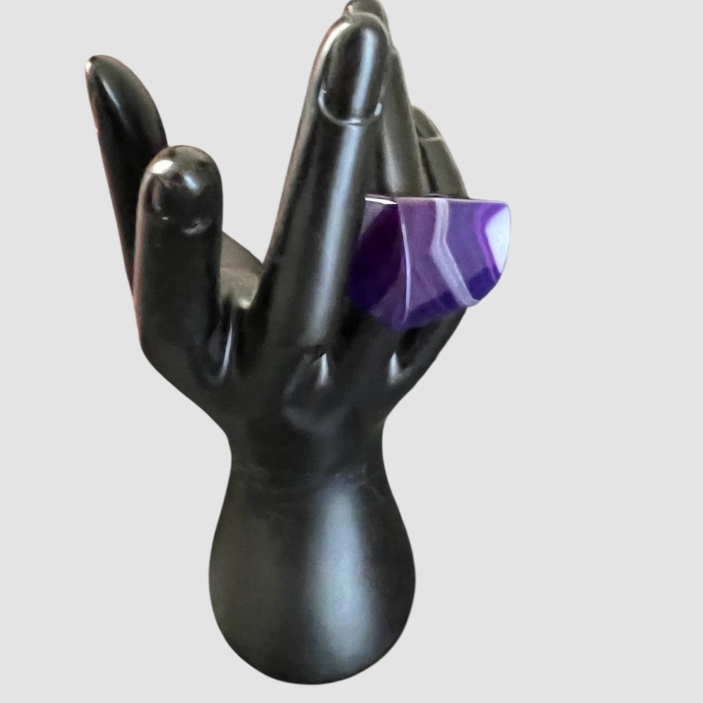 Polished Agate Striped Purple Ring Square - Picture 9 of 11